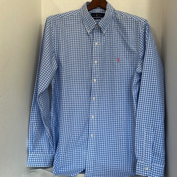 Men’s long sleeve button down,Ralph Lauren, Slim Fit, XL Blue/White Check - Picture 1 of 2